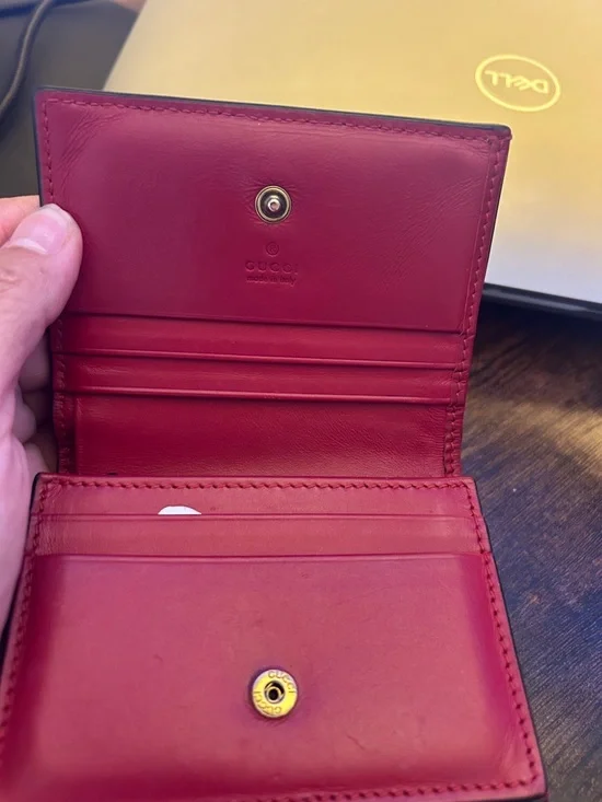 Gucci Beige GG Monogram Card Holder with Red Jeweled Cherry - Picture 5 of 5